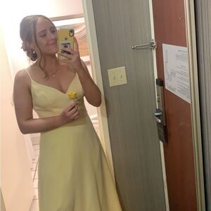 David's Bridal Soft Yellow Spaghetti-Strap  Dress